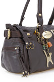 CATWALK COLLECTION HANDBAGS - Ladies Leather Padlock Top Handle / Shoulder Bag - CHANCERY - Brown