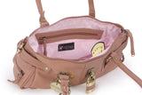 CATWALK COLLECTION HANDBAGS - Ladies Leather Padlock Top Handle / Shoulder Bag - CHANCERY - Pink