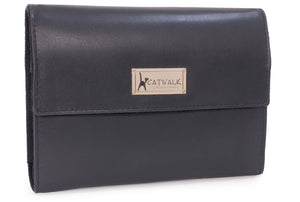 CATWALK COLLECTION HANDBAGS - Smooth Leather and Suede - Jewellery Roll / Organiser  / Storage Pouch / Jewelry Case - Travel and Home - Gift Box  - CHANELLE - Black