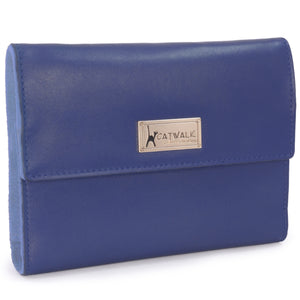 CATWALK COLLECTION HANDBAGS - Smooth Leather and Suede - Jewellery Roll / Organiser  / Storage Pouch / Jewelry Case - Travel and Home - Gift Box  - CHANELLE - Blue