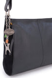 CATWALK COLLECTION HANDBAGS - Leather Crossbody Bag - Shoulder Bag For Women - Fits Kindle or Tablet - Smooth Leather and Suede - CHARLOTTE - Black