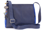 CATWALK COLLECTION HANDBAGS - Leather Crossbody Bag - Shoulder Bag For Women - Fits Kindle or Tablet - Smooth Leather and Suede - CHARLOTTE - Blue