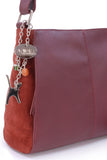 CATWALK COLLECTION HANDBAGS - Leather Crossbody Bag - Shoulder Bag For Women - Fits Kindle or Tablet - Smooth Leather and Suede - CHARLOTTE - Red