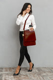 CATWALK COLLECTION HANDBAGS - Women's Leather Cross Body Messenger Bag - A4 size Business Office Work Bag - CITY - Red