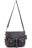CATWALK COLLECTION HANDBAGS - Women's Large Leather Cross Body Shoulder Bag - Adjustable Shoulder Strap - COURIER - Black