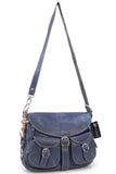 CATWALK COLLECTION HANDBAGS - Women's Large Leather Cross Body Shoulder Bag - Adjustable Shoulder Strap - COURIER - Blue