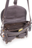 CATWALK COLLECTION HANDBAGS - Women's Large Leather Cross Body Shoulder Bag - Adjustable Shoulder Strap - COURIER - Dark Brown