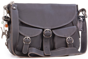 CATWALK COLLECTION HANDBAGS - Women's Large Leather Cross Body Shoulder Bag - Adjustable Shoulder Strap - COURIER - Dark Brown