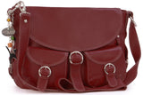 CATWALK COLLECTION HANDBAGS - Women's Large Leather Cross Body Shoulder Bag - Adjustable Shoulder Strap - COURIER - Burgundy