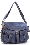 CATWALK COLLECTION HANDBAGS - Women's Large Leather Cross Body Shoulder Bag - Adjustable Shoulder Strap - COURIER - Dark Blue / Navy
