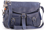 CATWALK COLLECTION HANDBAGS - Women's Large Leather Cross Body Shoulder Bag - Adjustable Shoulder Strap - COURIER - Dark Blue / Navy