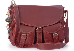 CATWALK COLLECTION HANDBAGS - Women's Large Leather Cross Body Shoulder Bag - Adjustable Shoulder Strap - COURIER - Red