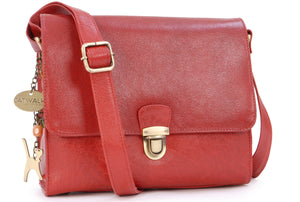 CATWALK COLLECTION HANDBAGS - Women's Shoulder Bag / Flapover Bag / Crossbody Bag - fits iPad or Tablet - Vintage Leather - DIANA - Red