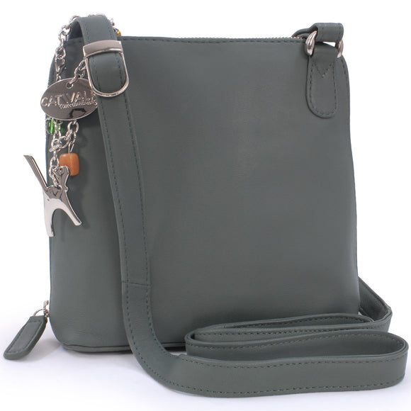 CATWALK COLLECTION HANDBAGS - Women's Medium Leather Cross Body Bag /Shoulder Bag with Long Adjustable Strap - ELEANOR - Green