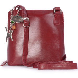 CATWALK COLLECTION HANDBAGS - Women's Medium Leather Cross Body Bag /Shoulder Bag with Long Adjustable Strap - ELEANOR - Red
