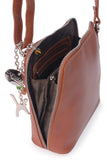 CATWALK COLLECTION HANDBAGS - Women's Medium Leather Cross Body Bag /Shoulder Bag with Long Adjustable Strap - ELEANOR - Tan