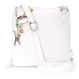 CATWALK COLLECTION HANDBAGS - Women's Medium Leather Cross Body Bag /Shoulder Bag with Long Adjustable Strap - ELEANOR - White