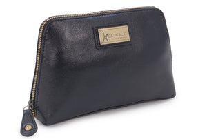 CATWALK COLLECTION HANDBAGS -  Women's Vintage Leather Cosmetic Clutch / Makeup Pouch / Travel Beauty Bag - EMMA - Black