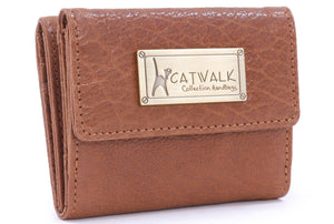 CATWALK COLLECTION HANDBAGS - Ladies Small Leather Purse with Gift Box - RFID Protection - Credit Card and Coin Compartment - EVE - Tan