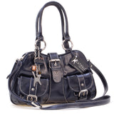 CATWALK COLLECTION HANDBAGS - Women's Leather Top Handle / Shoulder Bag / Cross Body With Extra Detachable Adjustable Strap - FAITH - Navy
