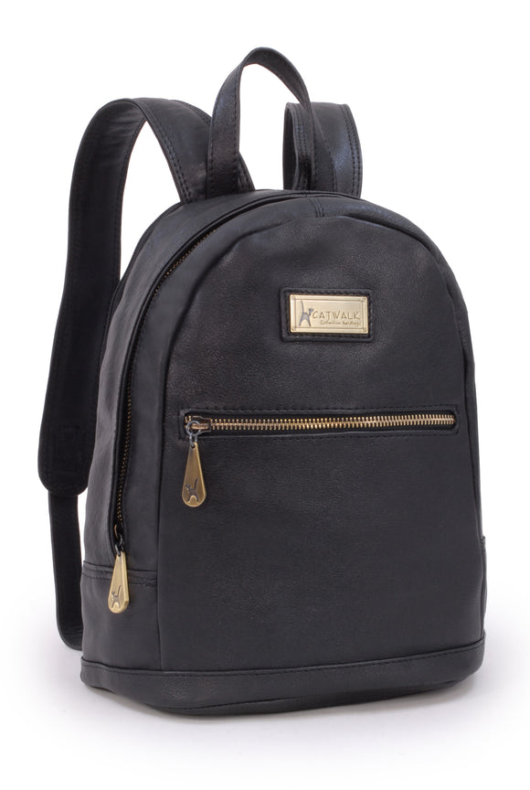 CATWALK COLLECTION HANDBAGS - Antitheft Backpack / Rucksack - Vintage Leather - fits iPad or Tablet - FERN - Black