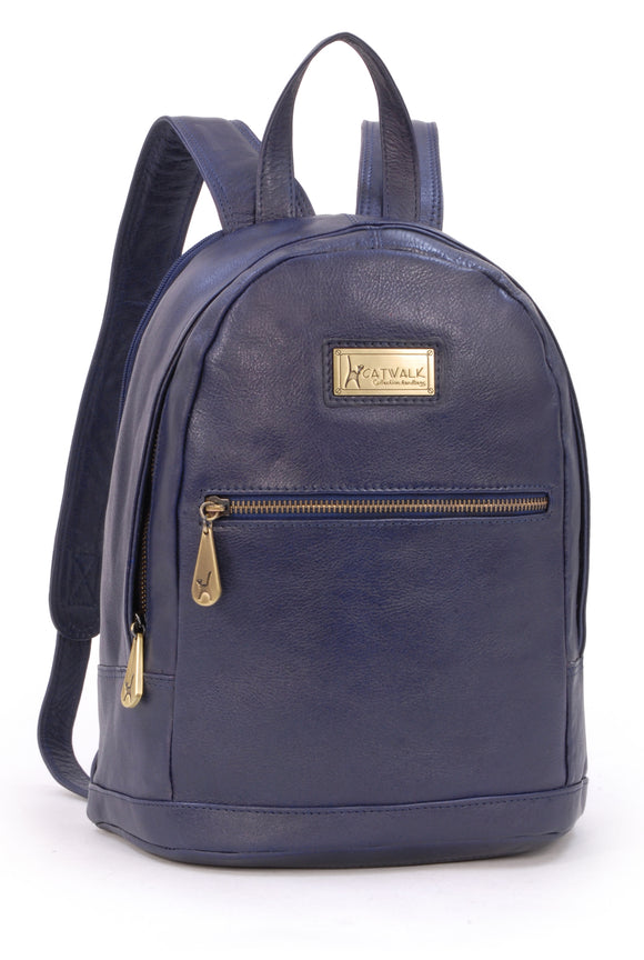 CATWALK COLLECTION HANDBAGS - Antitheft Backpack / Rucksack - Vintage Leather - fits iPad or Tablet - FERN - Blue