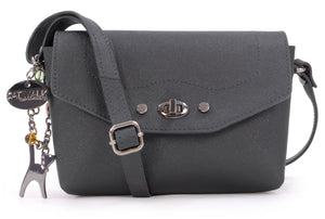 CATWALK COLLECTION HANDBAGS - Small Crossbody Bag For Women - Shoulder Bag - fits Smart Phone - Saffiano Crosshatch Leather - FLORENCE - Black