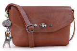 CATWALK COLLECTION HANDBAGS - Small Crossbody Bag For Women - Shoulder Bag - fits Smart Phone - Smooth Leather - FLORENCE - Tan