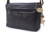 CATWALK COLLECTION HANDBAGS - Women's Leather Crossbody Bag - Flapover Shoulder Bag - Adjustable Strap - FREYA - Black