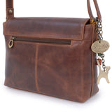 CATWALK COLLECTION HANDBAGS - Women's Leather Crossbody Bag - Flapover Shoulder Bag - Adjustable Strap - FREYA - Brown