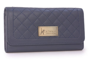 CATWALK COLLECTION HANDBAGS - Ladies Matinee Zip Purse with Gift Box - Real Quilted Leather with RFID Protection Available - Credit Card Wallet with Zip Coin Compartment - GEMMA - Blue X - RFID