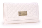 CATWALK COLLECTION HANDBAGS - Ladies Matinee Zip Purse with Gift Box - Real Quilted Leather with RFID Protection Available - Credit Card Wallet with Zip Coin Compartment - GEMMA - White X - RFID