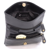 CATWALK COLLECTION HANDBAGS - Women's Leather Clutch Bag - Flapover Crossbody Bag - Adjustable, Detachable Strap - HANNAH - Black
