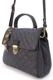 CATWALK COLLECTION HANDBAGS - Women's Quilted Leather Top Handle Bag with Detachable Shoulder Strap - HAYLEY - Black