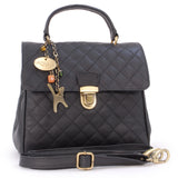 CATWALK COLLECTION HANDBAGS - Women's Quilted Leather Top Handle Bag with Detachable Shoulder Strap - HAYLEY - Black