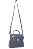 CATWALK COLLECTION HANDBAGS - Women's Quilted Leather Top Handle Bag with Detachable Shoulder Strap - HAYLEY - Blue