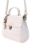 CATWALK COLLECTION HANDBAGS - Women's Quilted Leather Top Handle Bag with Detachable Shoulder Strap - HAYLEY - White