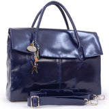 CATWALK COLLECTION HANDBAGS - Ladies Extra Large Leather Briefcase / Shoulder / Cross Body Bag - Women's Organiser Work Bag - Laptop Bag With Padded Compartment - HELENA - Navy