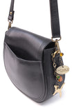 CATWALK COLLECTION HANDBAGS - Ladies Leather Saddle Bag - Adjustable Shoulder Strap - ISABELLA - Black