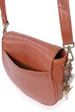 CATWALK COLLECTION HANDBAGS - Ladies Leather Saddle Bag - Adjustable Shoulder Strap - ISABELLA - Tan