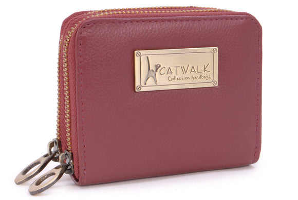 CATWALK COLLECTION HANDBAGS - ISLA - Ladies Small Organiser Zip Purse with Gift Box - Leather RFID Protection - Credit Card Wallet with Coin Compartment - Red