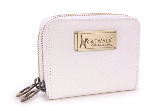 CATWALK COLLECTION HANDBAGS - ISLA - Ladies Small Organiser Zip Purse with Gift Box - Leather RFID Protection - Credit Card Wallet with Coin Compartment - White