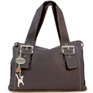 CATWALK COLLECTION HANDBAGS - Women's Soft Leather Top Handle / Slouchy Shoulder Bag - JANE - Chocolate