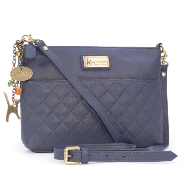 CATWALK COLLECTION HANDBAGS - Small - Women's Quilted Leather Cross Body Shoulder Bag - JOSIE - Blue