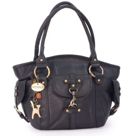 CATWALK COLLECTION HANDBAGS - Women's Leather Top Handle / Shoulder Bag - KARLIE - Black