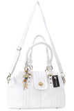 CATWALK COLLECTION HANDBAGS - Women's Leather Twist Lock Top Handle / Shoulder Bag / Cross Body With Extra Detachable Adjustable Strap - KATE - White
