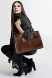 CATWALK COLLECTION HANDBAGS - Women's Large Vintage Leather Tote / Shoulder Bag - KENSINGTON - Blue