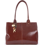 CATWALK COLLECTION HANDBAGS - Women's Large Vintage Leather Tote / Shoulder Bag - KENSINGTON - Brown