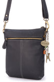 CATWALK COLLECTION HANDBAGS - Women's Leather Cross Body Bag with Detachable Adjustable Strap - LAURA - Black