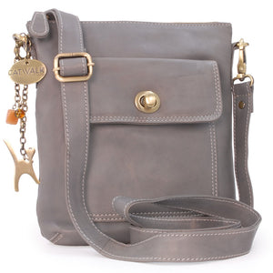 CATWALK COLLECTION HANDBAGS - Women's Leather Cross Body Bag with Detachable Adjustable Strap - LAURA - Grey